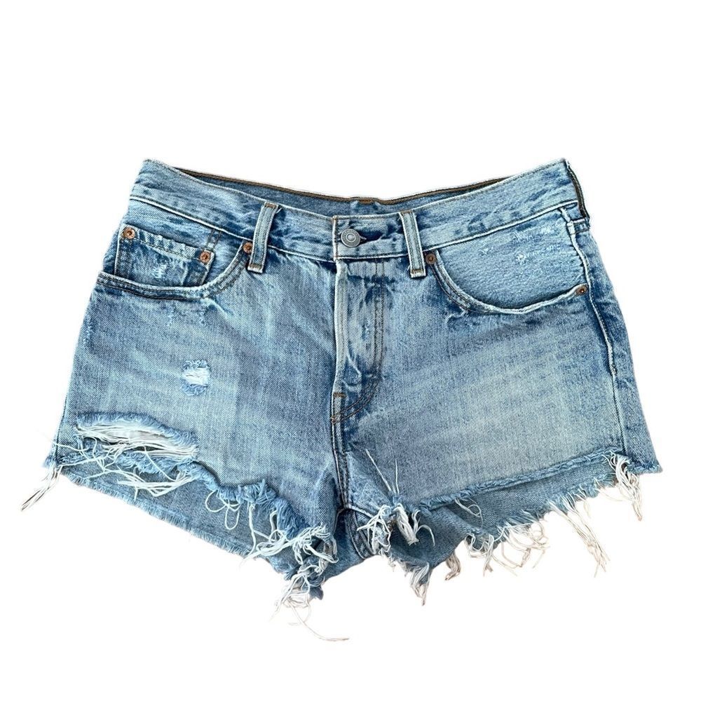 Levi's 501 Cut Off Women's Short Button Fly Frayed Distressed in Waveline Sz 27 - Picture 7 of 13